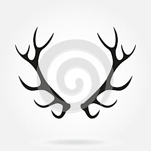 Deer antlers. Horns icon isolated on white background. Vector black silhouette.